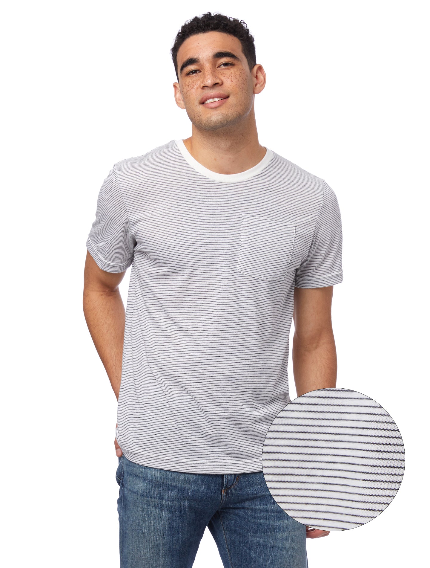 Alternative Apparel Eco-Jersey Striped Pocket T-Shirt eco ivory seaside stripe