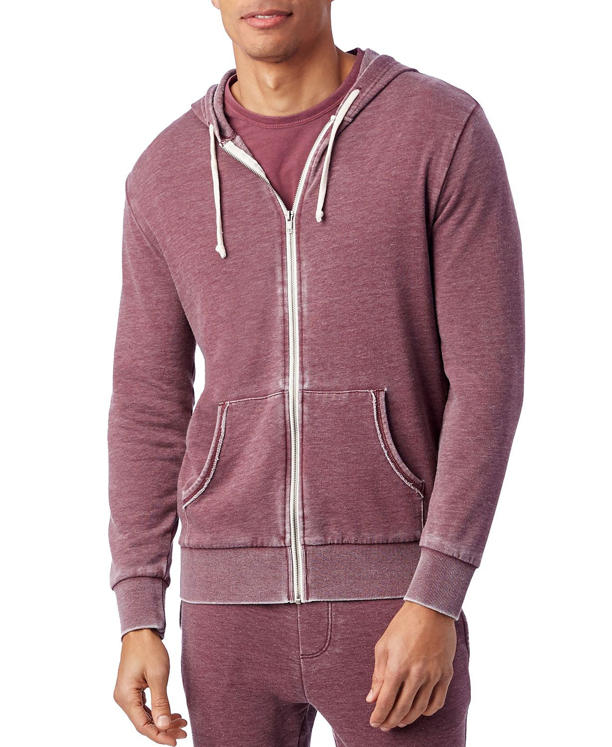 Alternative Laid-back Zip-front Hoodie Wine