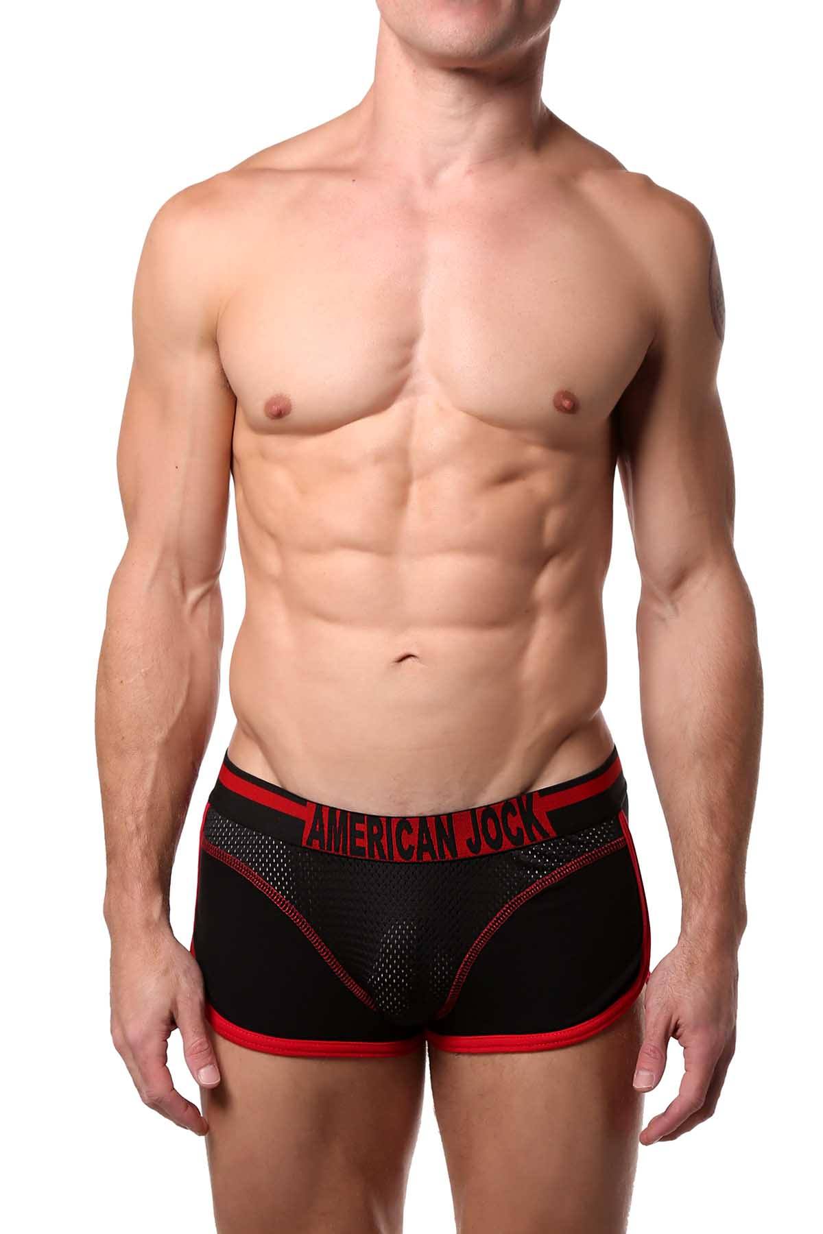 American Jock Black/Red Athletic Square-Cut Brief