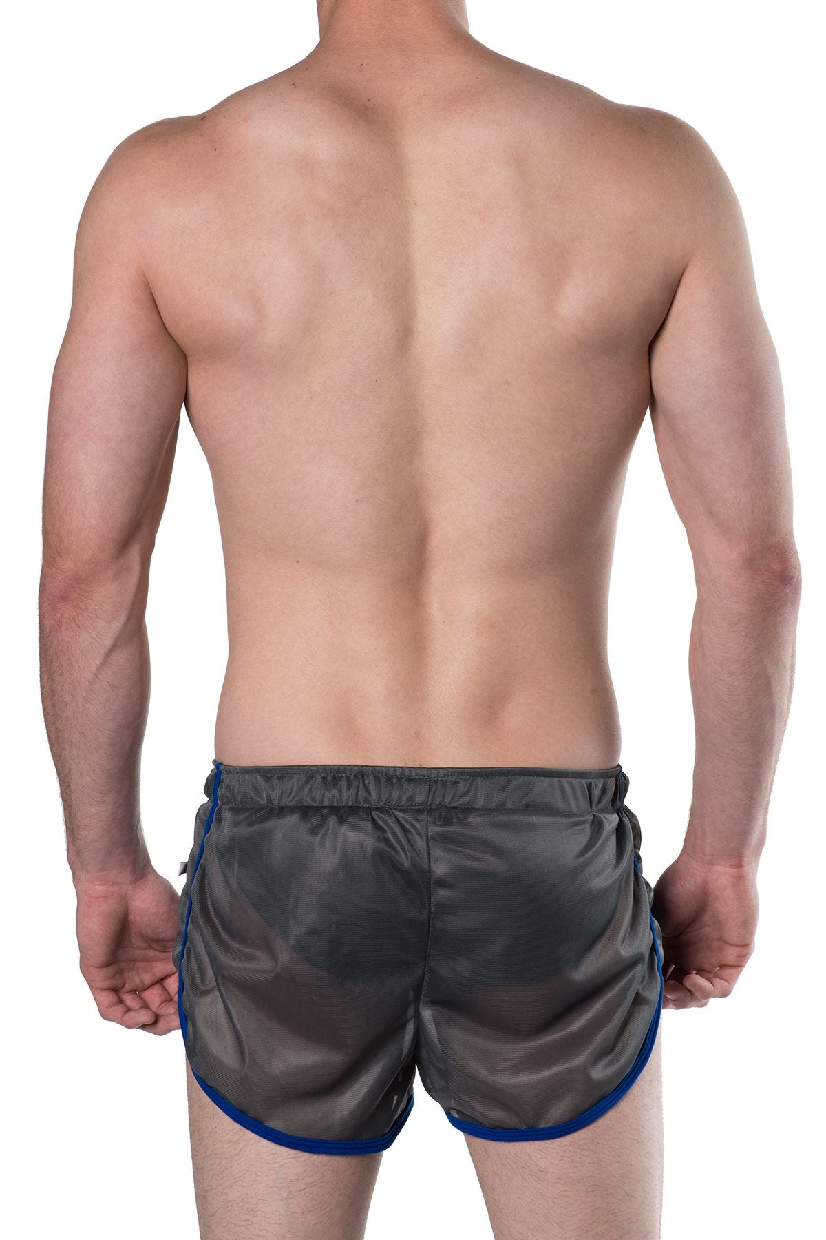 American Jock Grey/Royal Featherweight Sheer Mesh Track Short