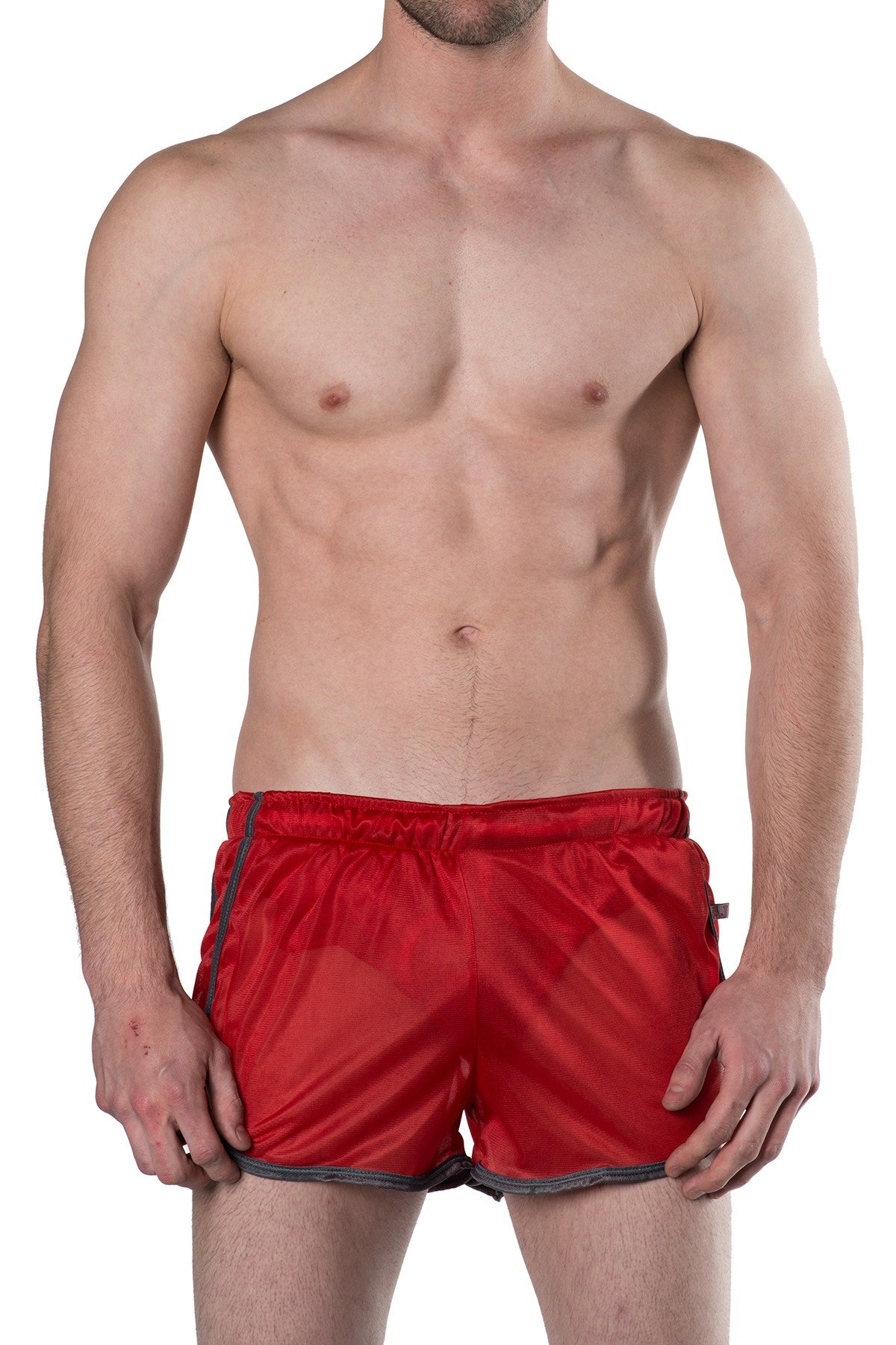 American Jock Red/Grey Featherweight Sheer Mesh Track Short