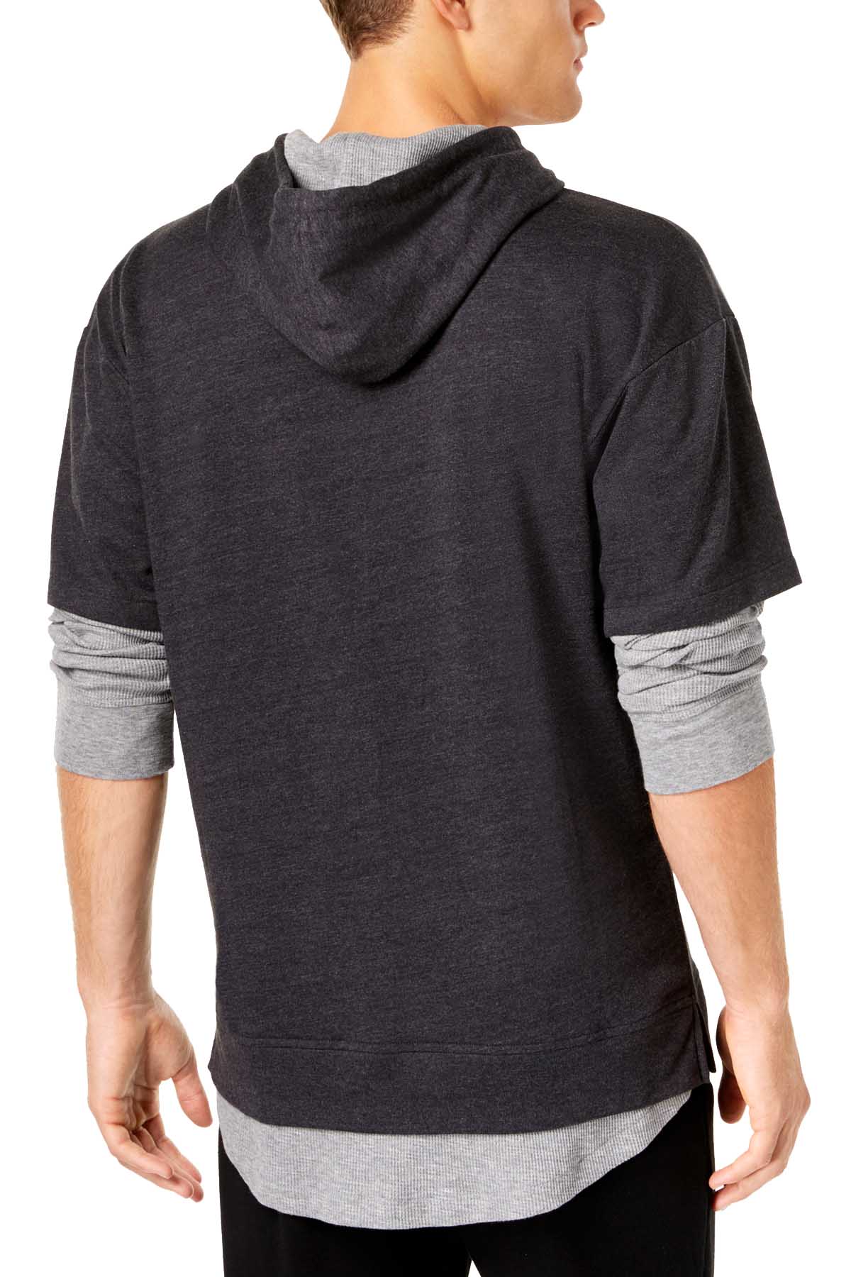 American Rag Deep Black Heather/Grey Layered Look Hoodie Shirt