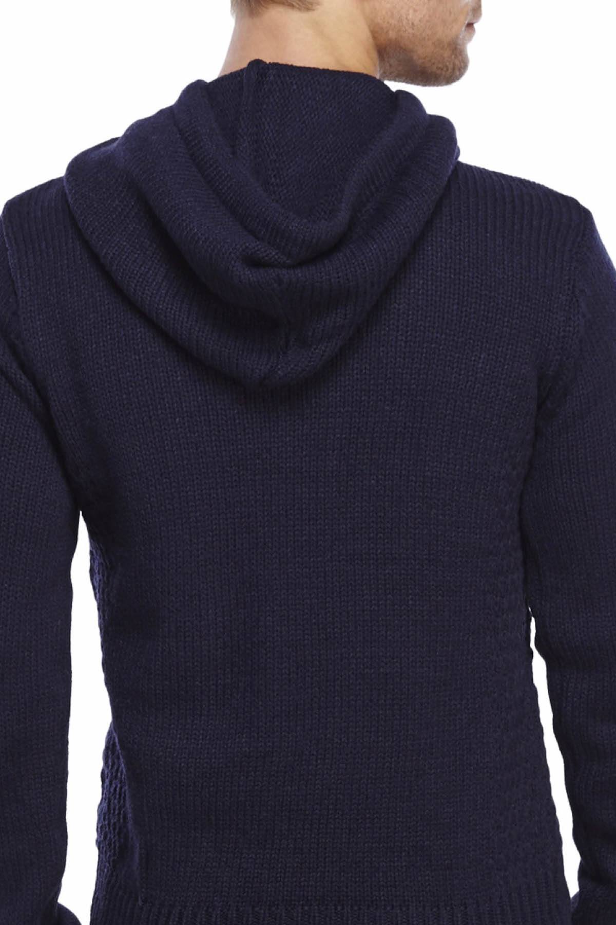 American Stitch Navy Draw String Knitted Hoodie