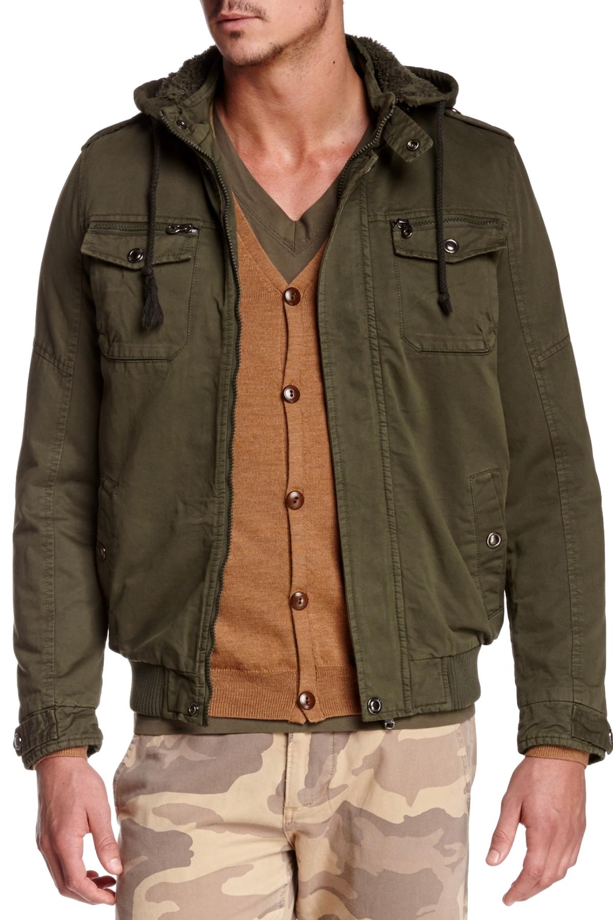 American Stitch Olive Mock-Neck Hooded Jacket