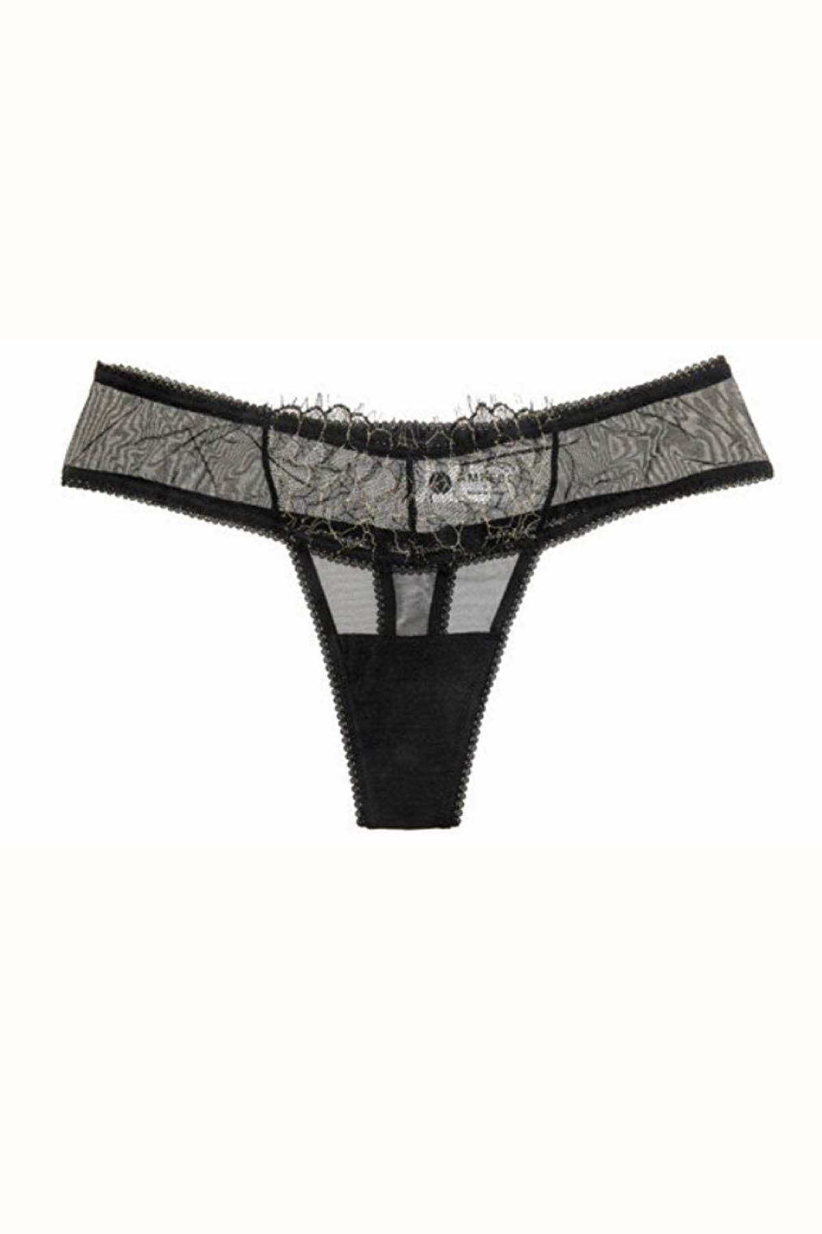 Ampere Black Metallic Lace Thong