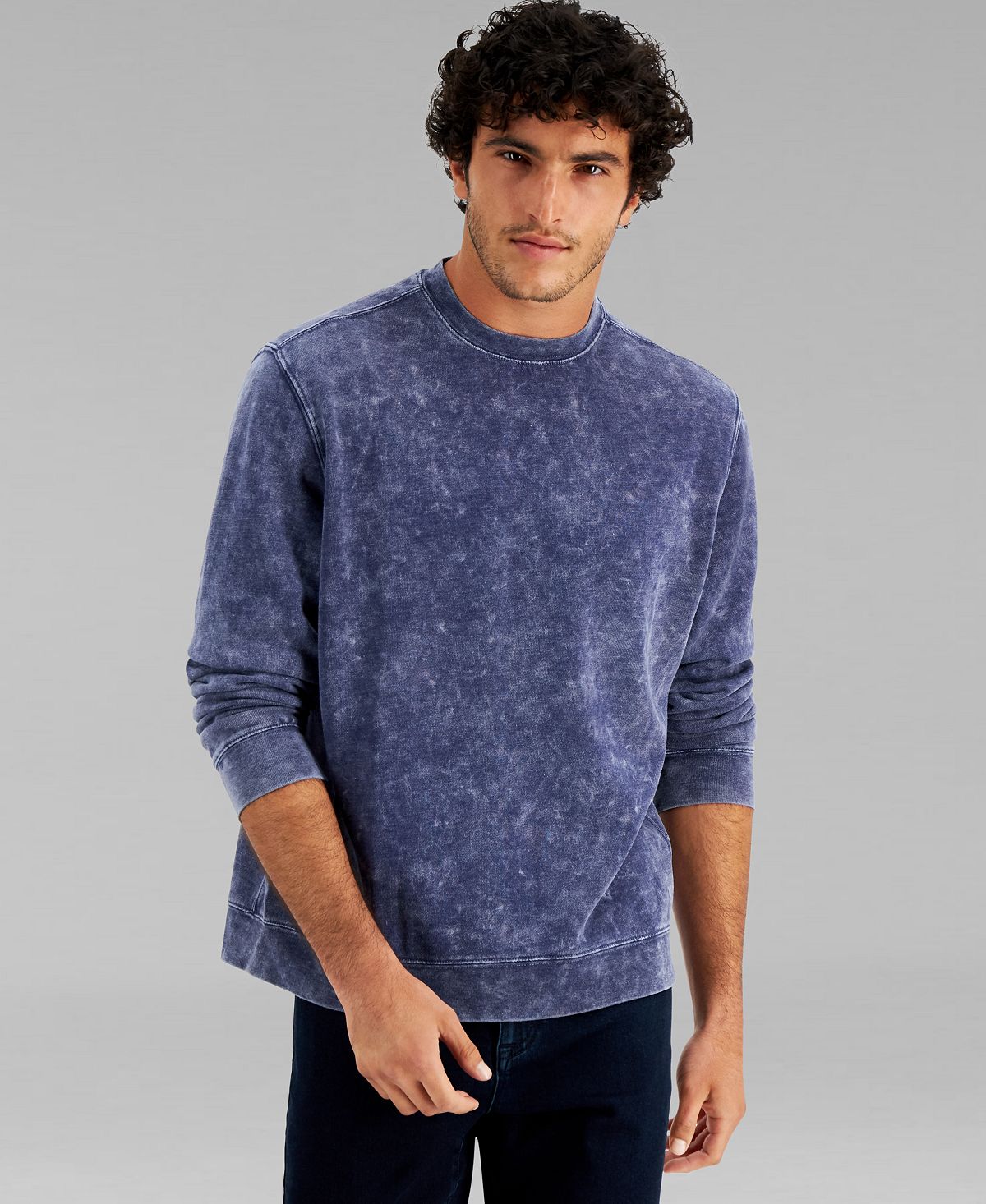 And Now This Acid Wash Fleece Crewneck Sweatshirt Bluedo