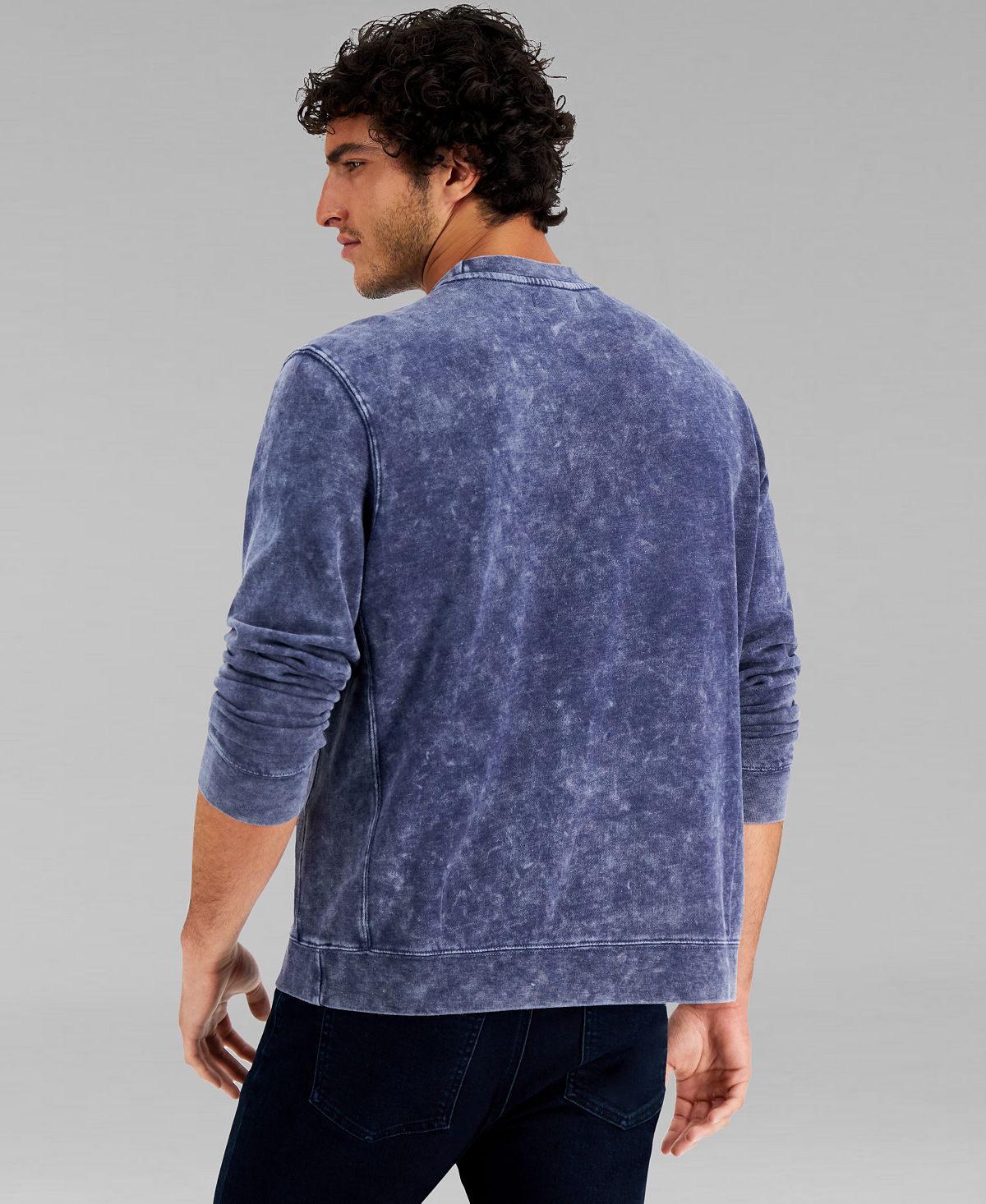 And Now This Acid Wash Fleece Crewneck Sweatshirt Bluedo