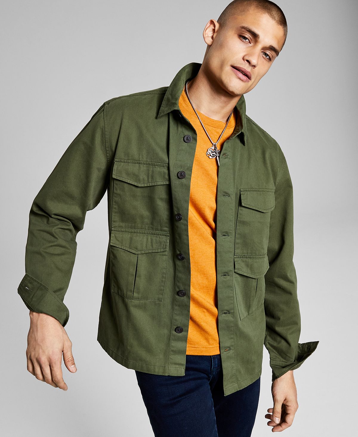 And Now This Cotton Twill Four-pocket Shirt Olive Green