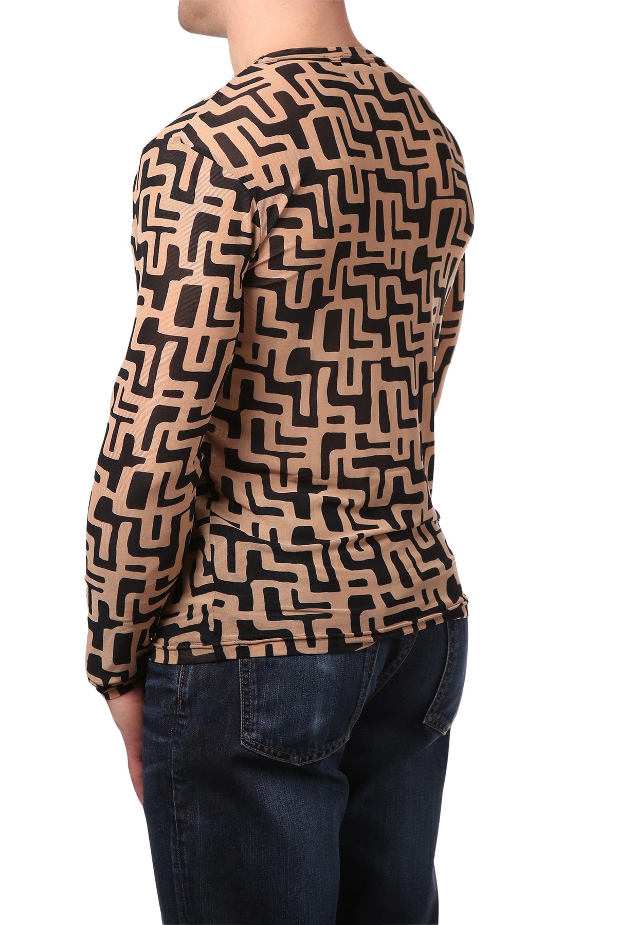 Andres Velasco Black/Tan Sheer Mesh Abstract Tee