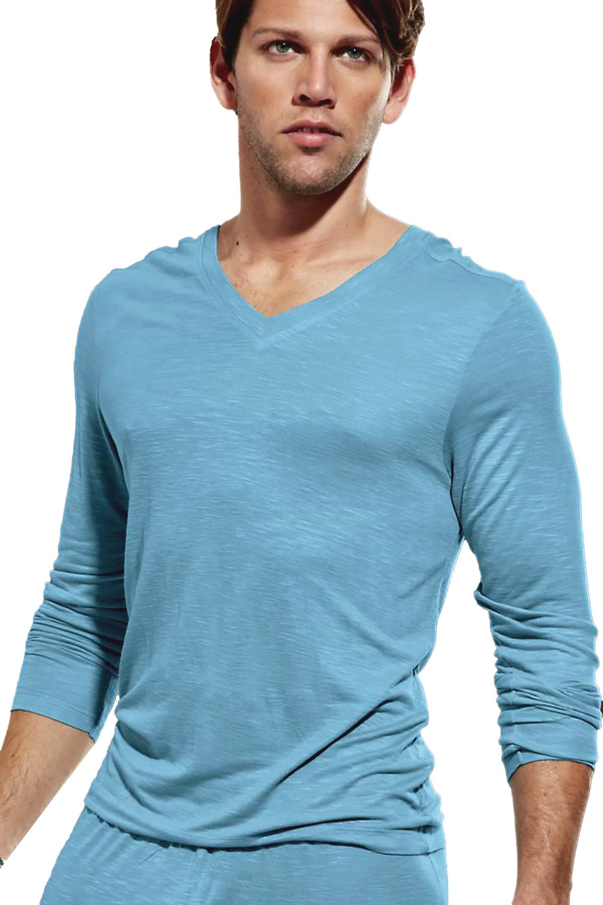 Andres Velasco Light Blue Slub V-Neck