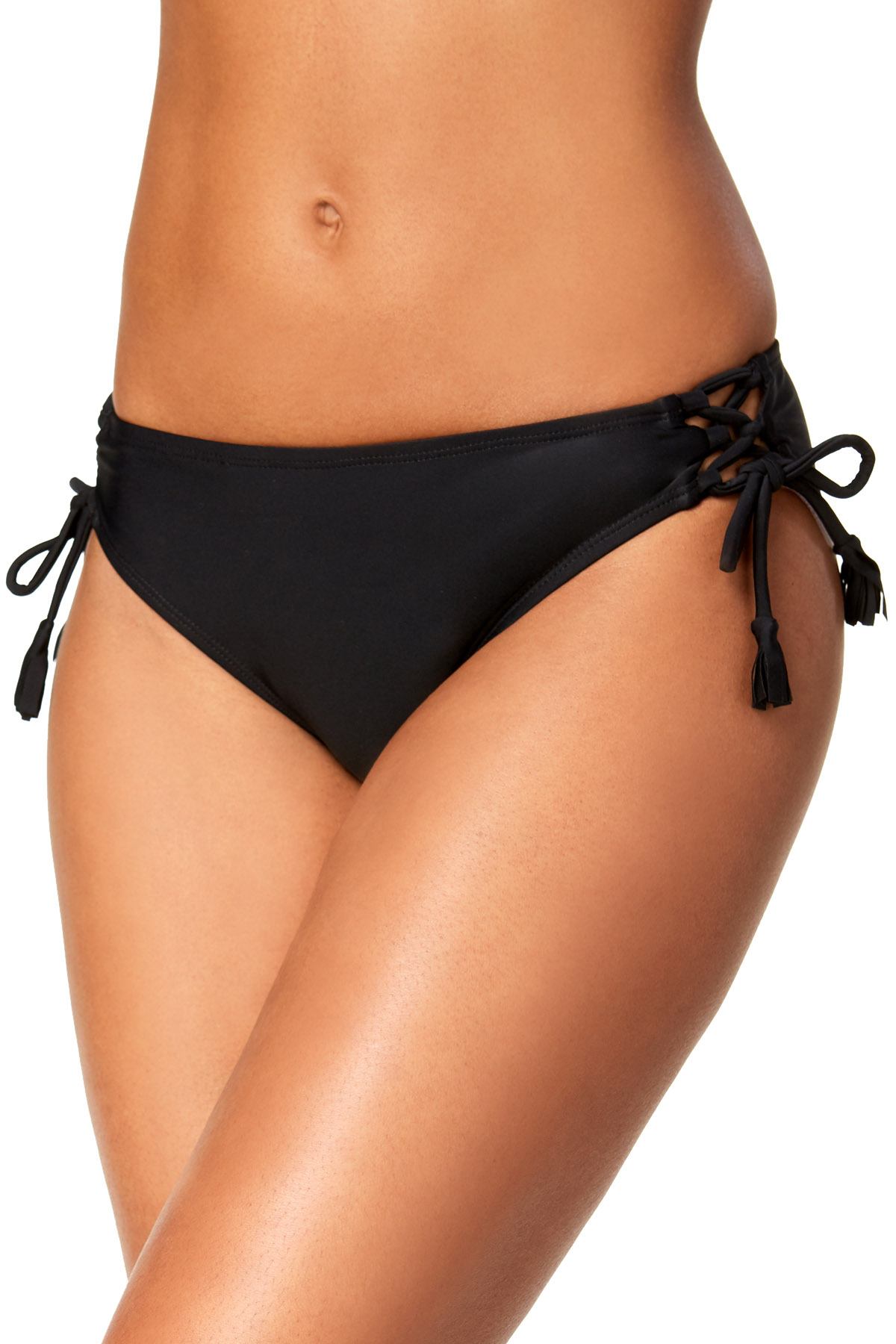 California Waves Black LaceUp Bikini Bottoms Black C