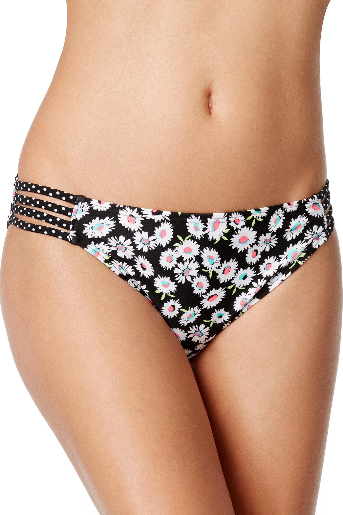 California Waves Daisy Duke Floral Strappy Bikini Bottom In Blackneon Cheapundies 