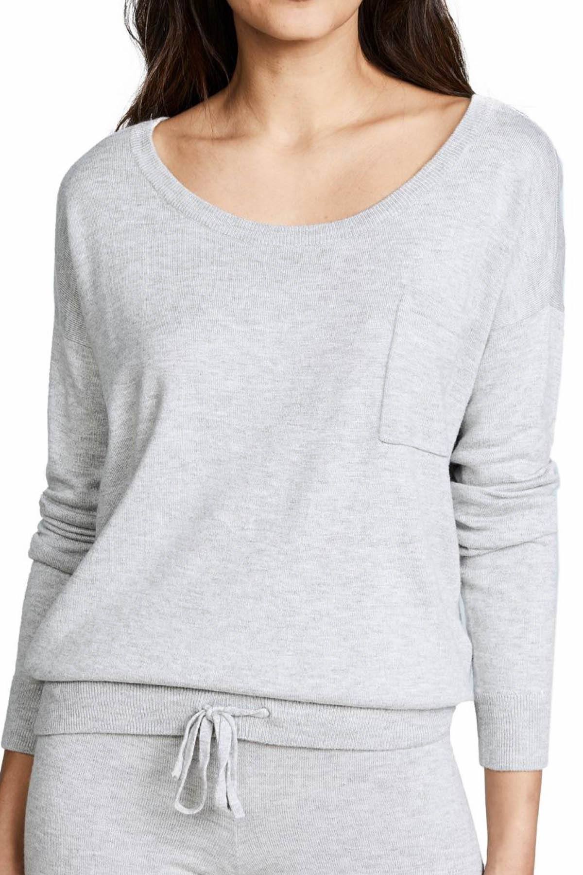 Calvin Klein Sleepwear Grey Pure-Knits Long-Sleeve Lounge Top | CheapUndies