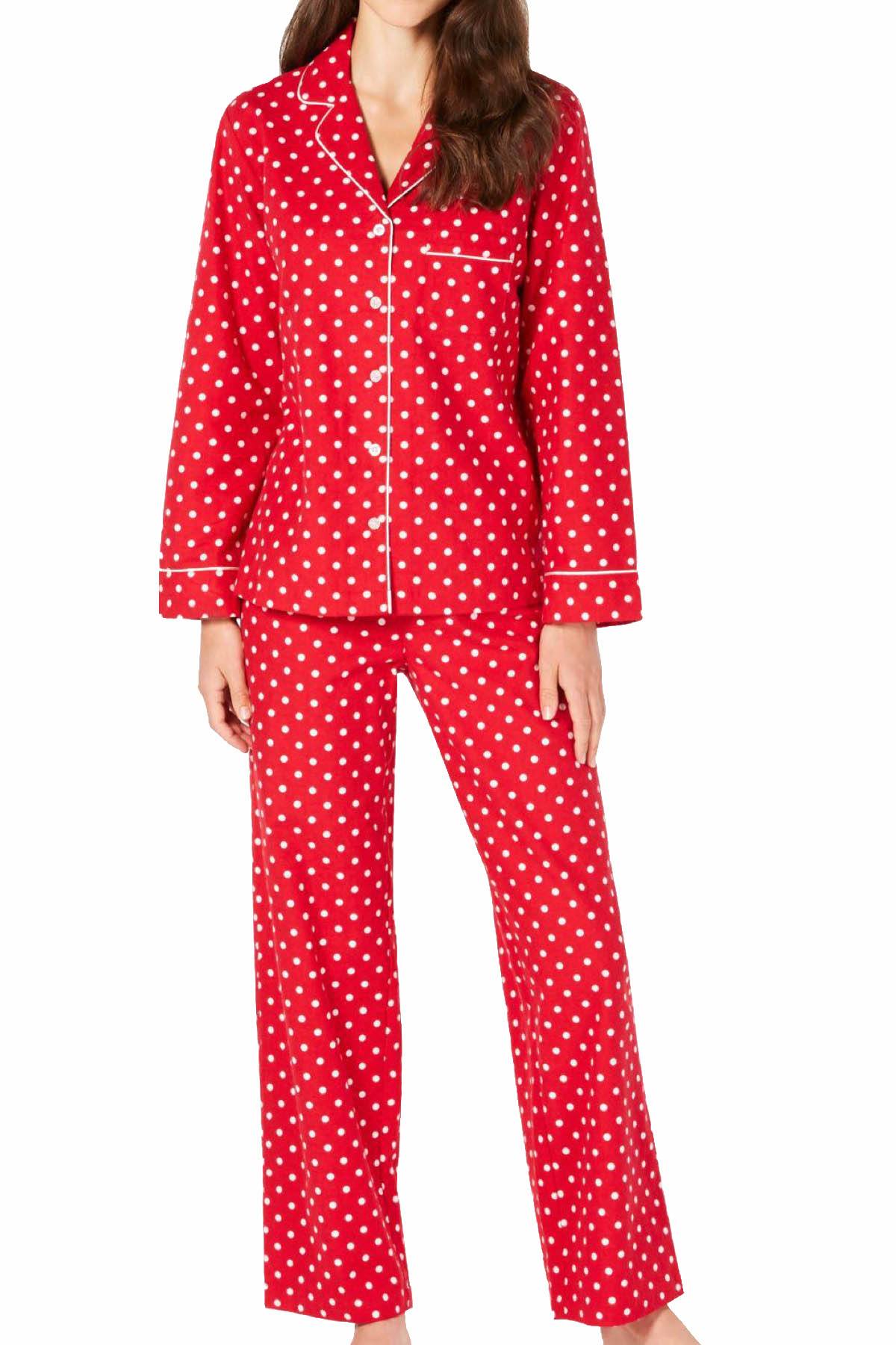 Charter Club Intimates Candy-Red Dot-Printed Cotton/Flannel Pajama Set ...