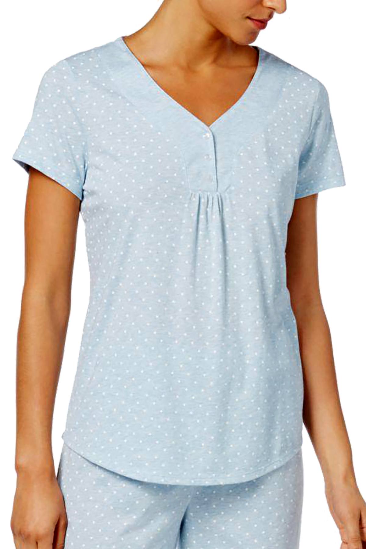 Charter Club Intimates Chambray-Dot Printed Pajama Henley Top | CheapUndies