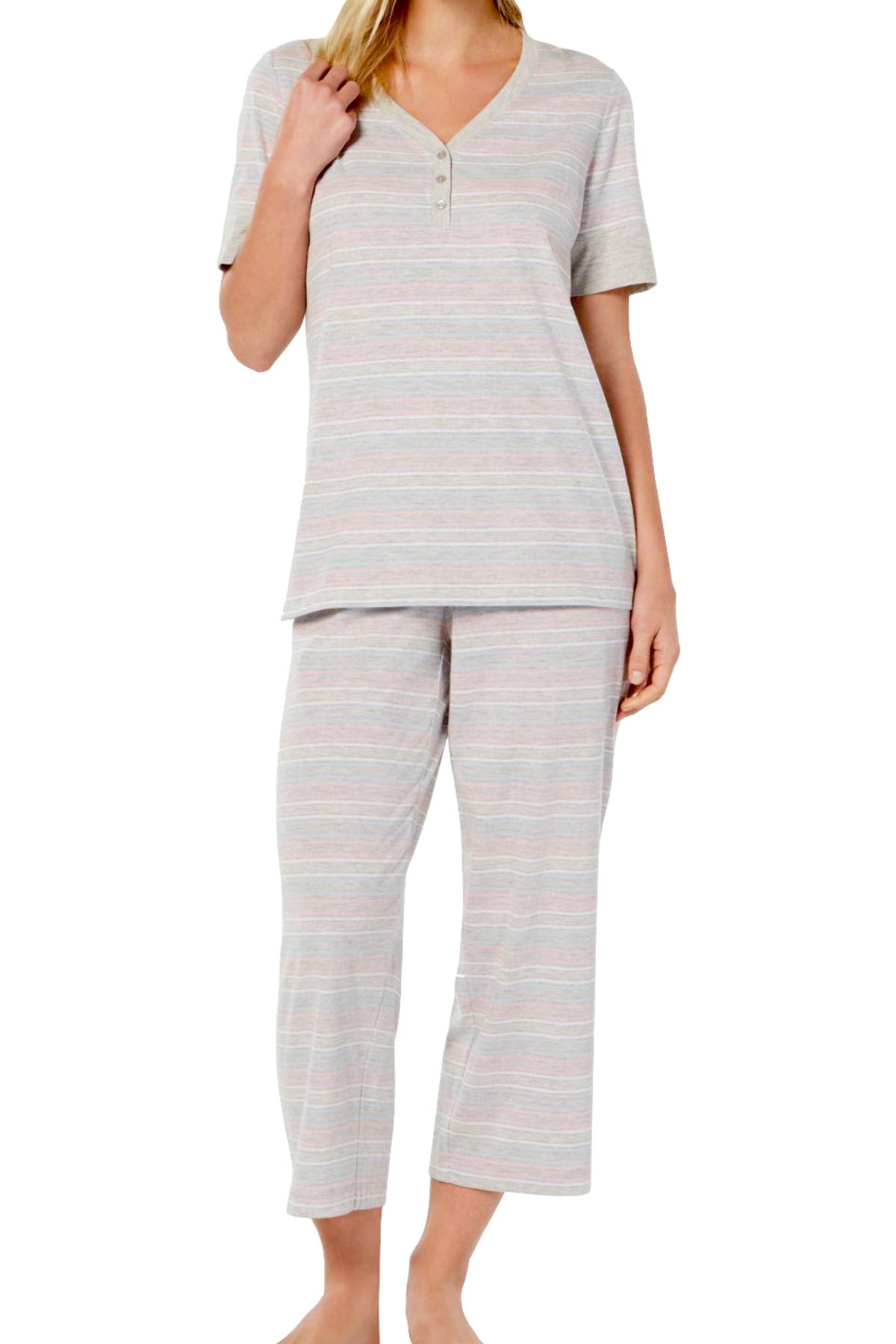 Charter Club Intimates Grey Variegated-Stripe Banded Cotton Pajama Set ...