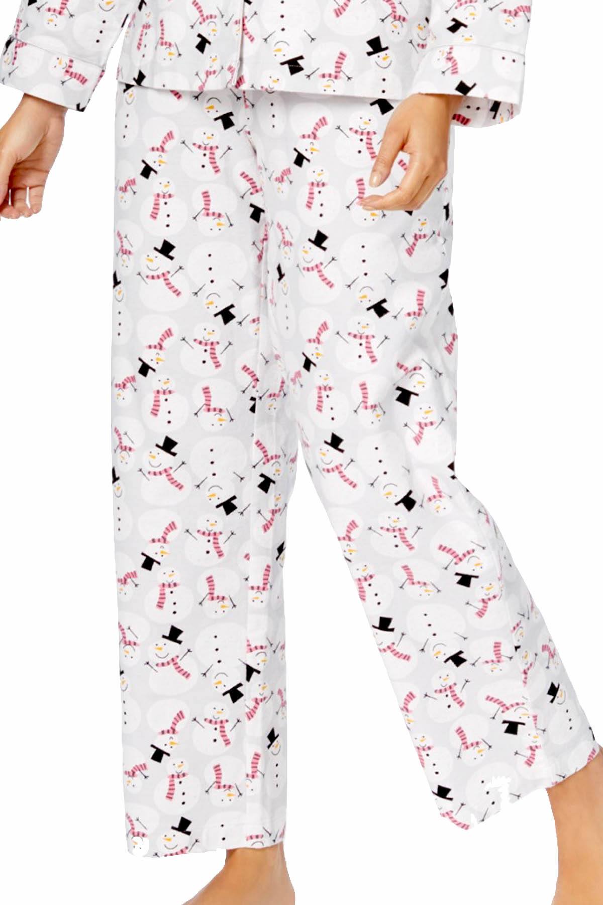 Charter Club Intimates HappySnowman Printed Cotton/Flannel Pajama Set