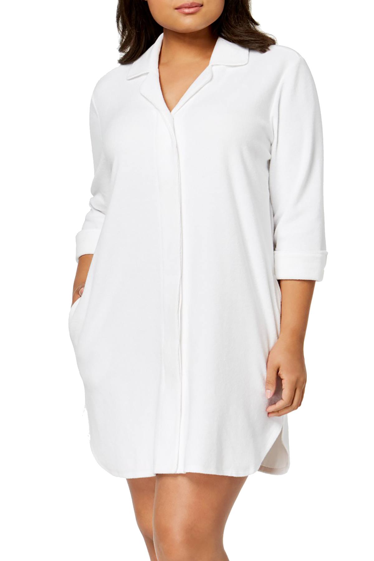 Charter Club Intimates PLUS Bright White Notch-Collar Snap-Front Robe ...