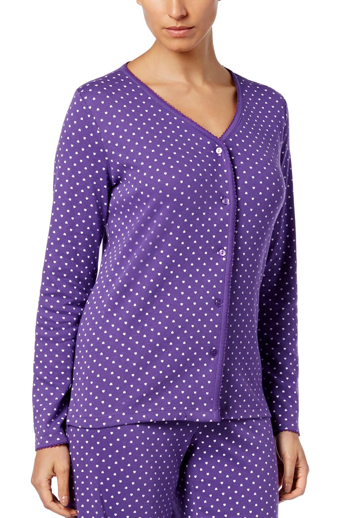 Charter Club Intimates Purple ScatteredHearts Printed Cotton PJ Top