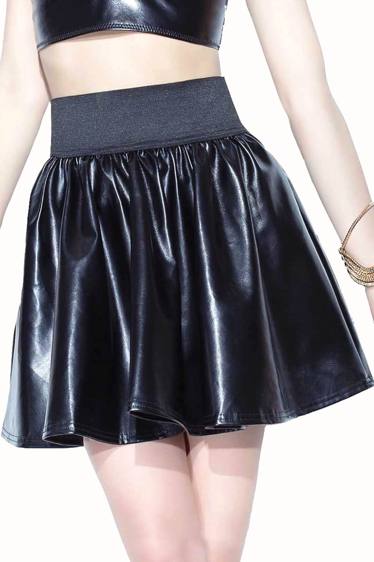 Coquette Black Pleather Flirty Circle Skirt – CheapUndies