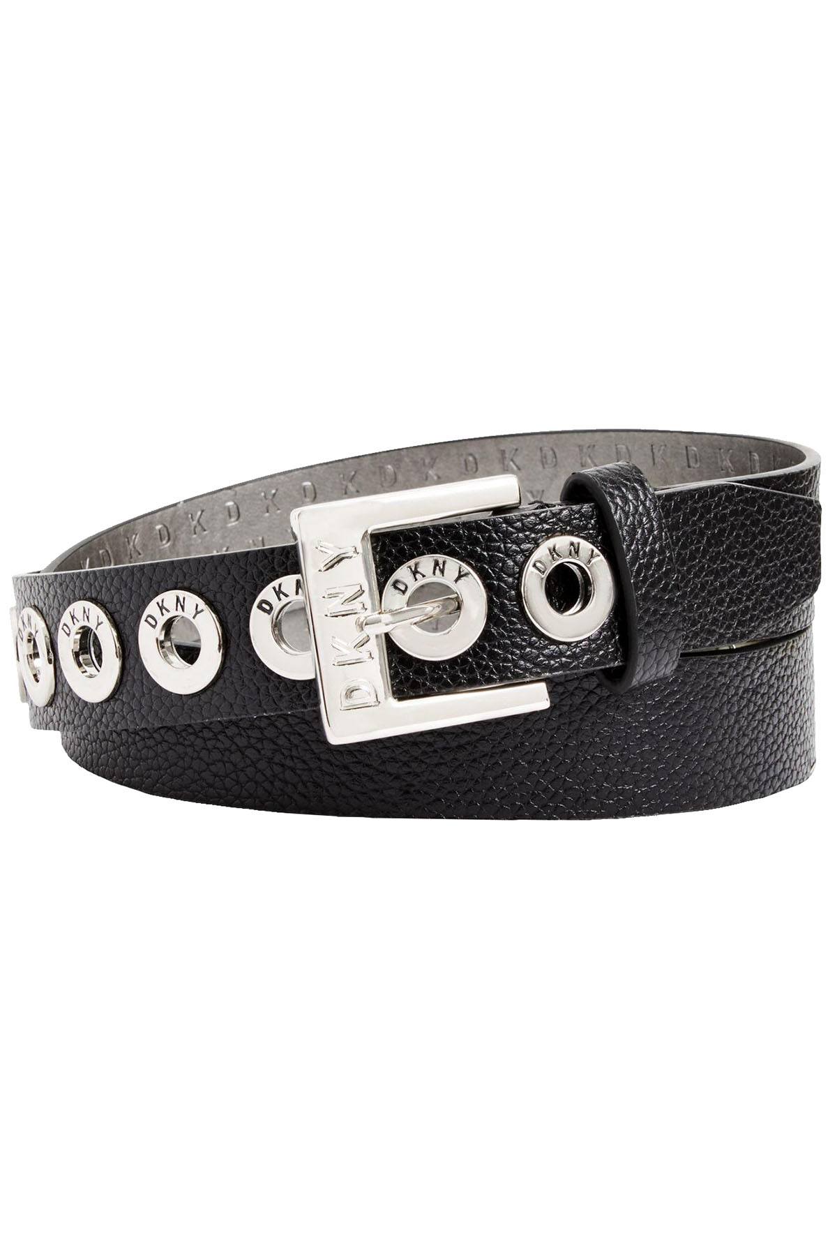 DKNY Black Pebbled Faux Leather Grommet Belt | CheapUndies