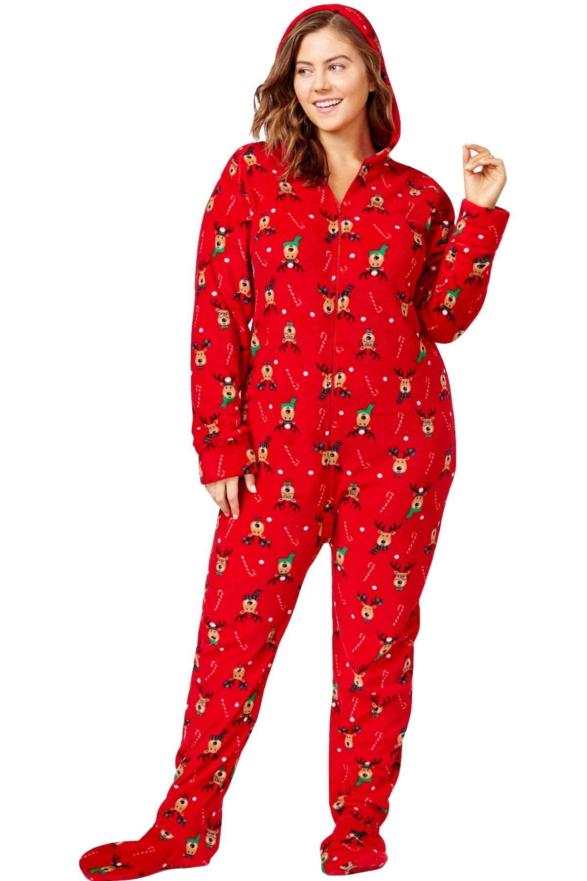 Family PJs PLUS Red/Reindeer Holiday Hooded/Footed Pajama Jumpsuit ...