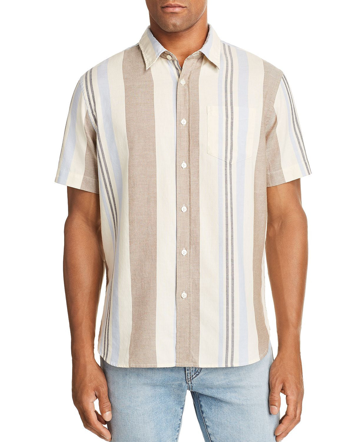 Jachs Ny Variegated-stripe Regular Fit Button-down Shirt Cream/blue/ta ...