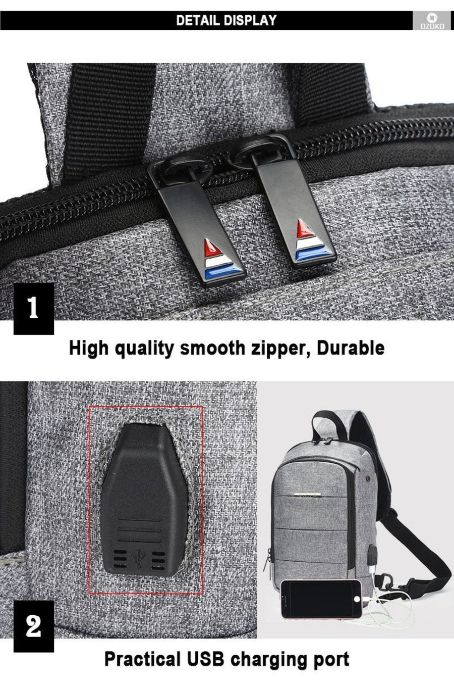 Ozuko Grey USB-Charging Crossbody Tablet Backpa... – CheapUndies