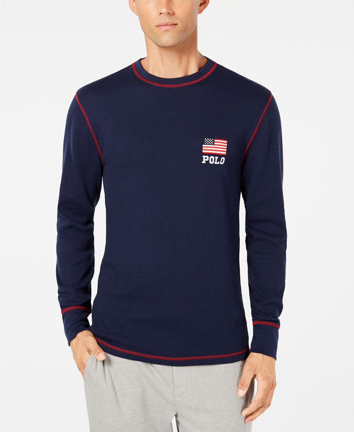 Polo Ralph Lauren Waffle Knit Thermal With Flag Logo / Cruise Navy –  CheapUndies