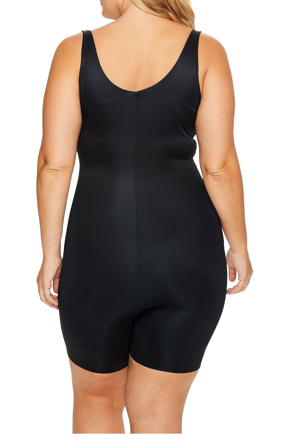 SPANX PLUS Black Power Conceal-Her Open-Bust Mid-Thigh Bodysuit ...