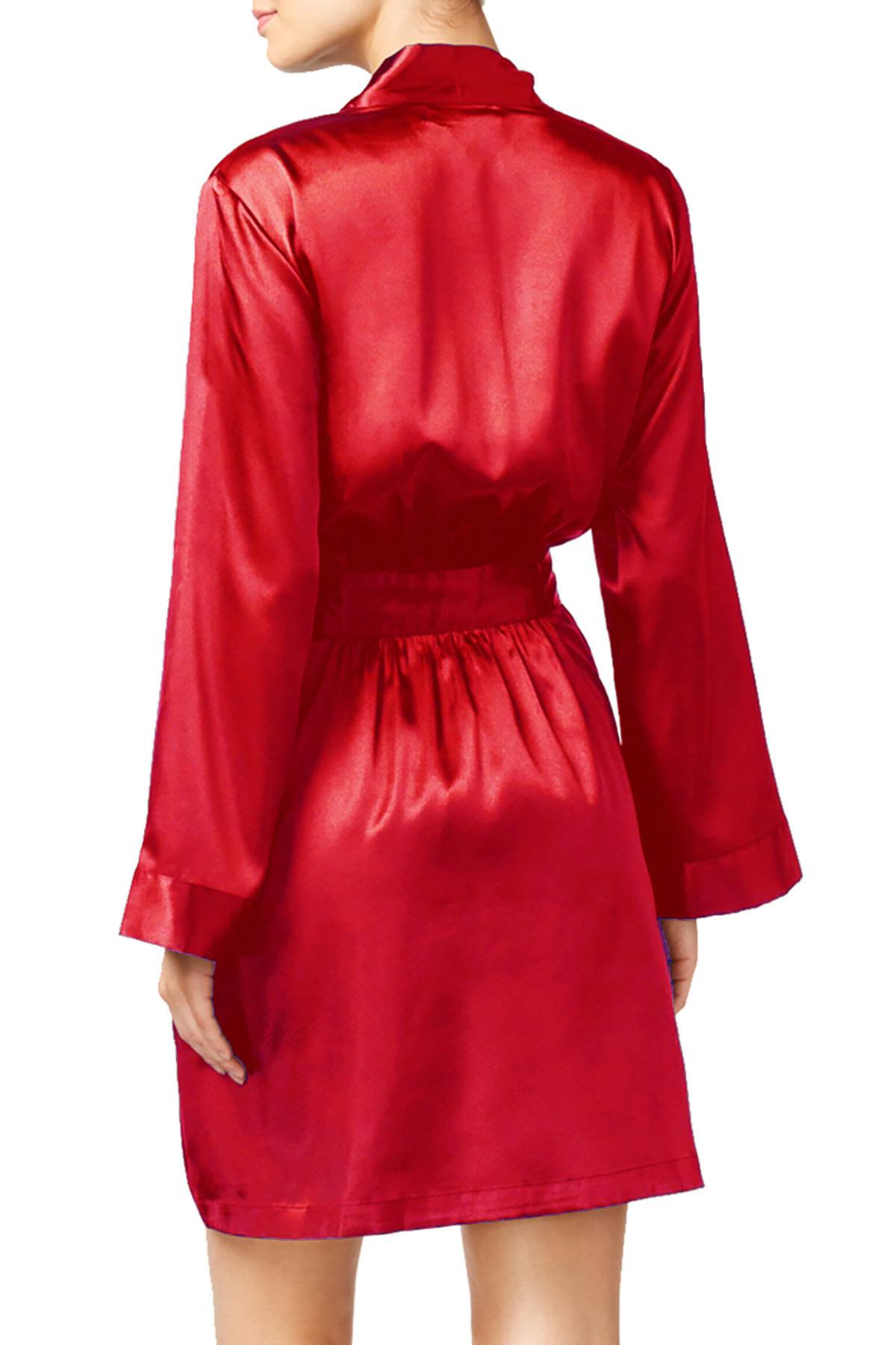 Thalia Sodi Intimates Cranberry Zing Satin Short Wrap Robe | CheapUndies