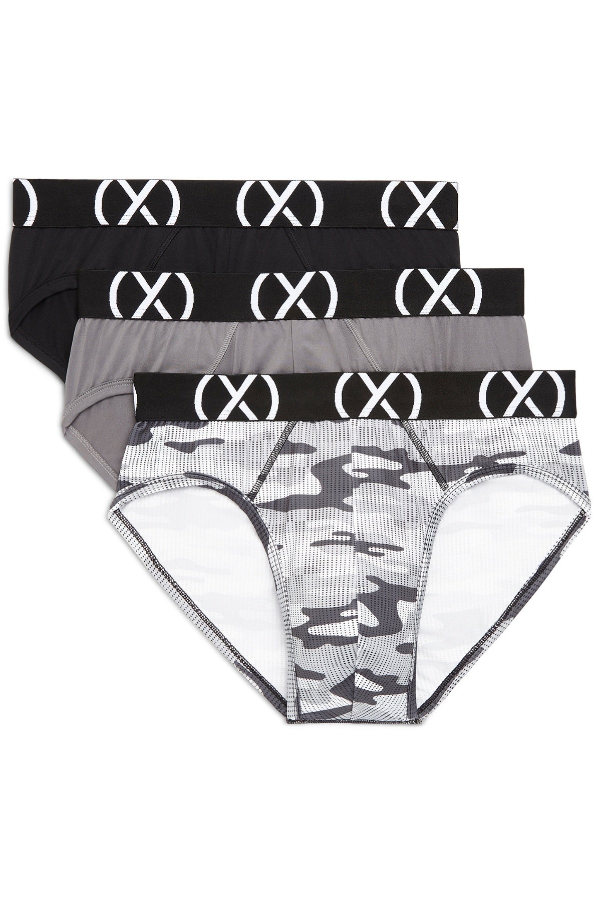 (X) Black Lead and Tech Camo No Show Briefs 3-Pack