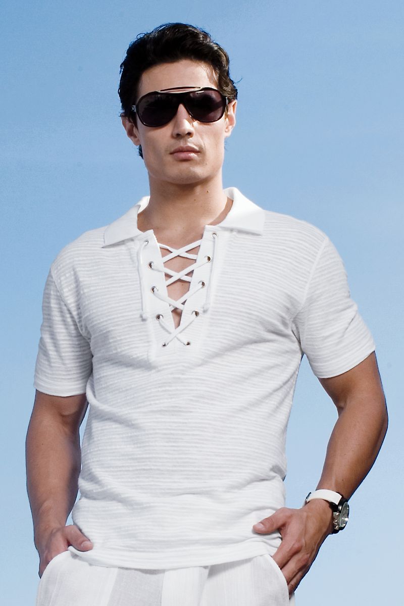 Andres Velasco White Torino Lace-Up Top