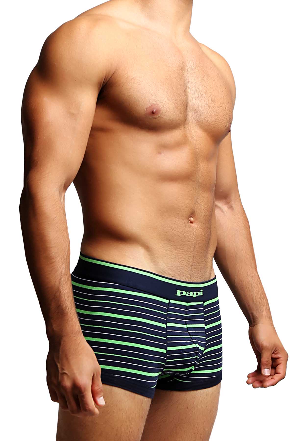 2-Pack Papi Navy & Green Stripes Stretch Brazilian Trunks