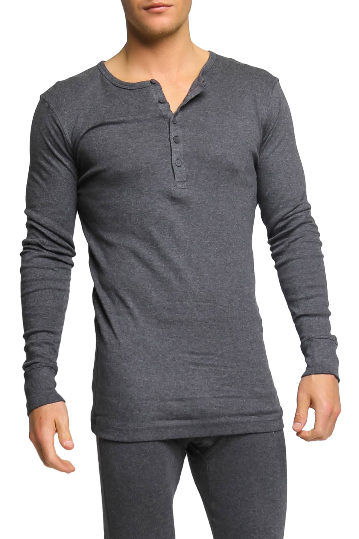 2(X)IST Charcoal Essential Long Sleeve Henley | CheapUndies