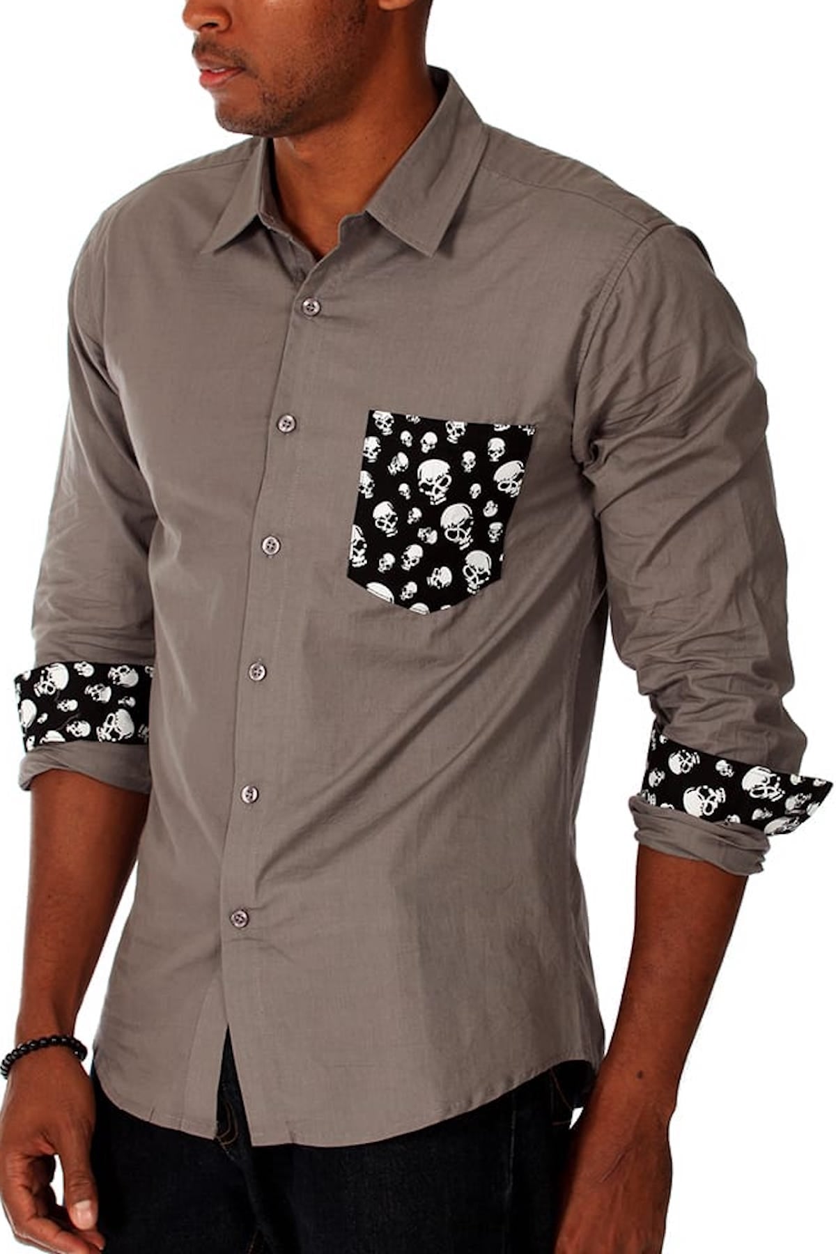 00 Nothing Grey Skullball Button-Up