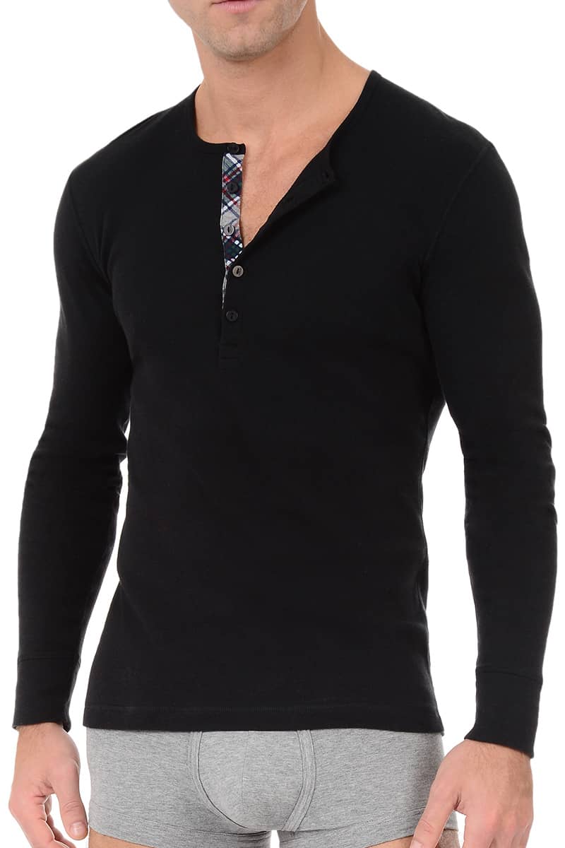 2(X)IST Black Tartan Long Sleeve Henley