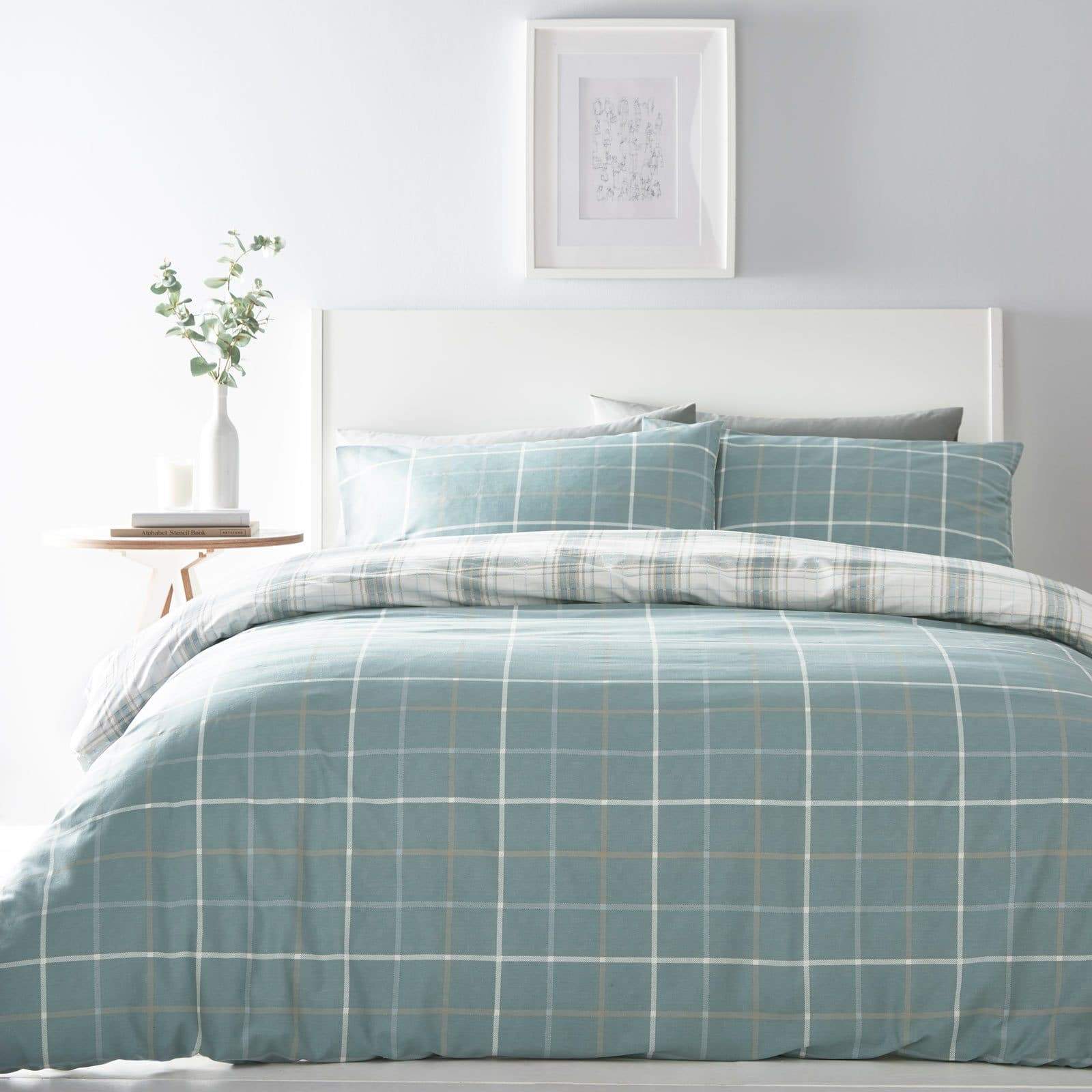 duck egg check duvet cover