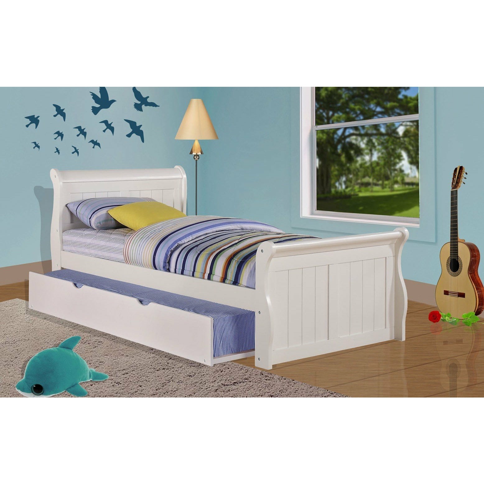 Twin Sleigh Bed In White Furnishings4Less   325TW 503W Trundle E1442693810861 