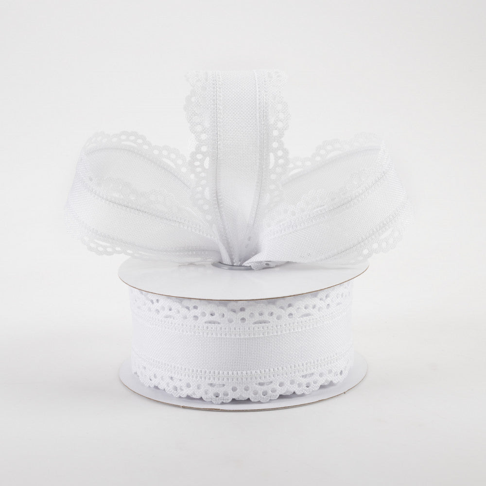 1.5"x10yd Royal Burlap Scalloped Edge, White JA4
