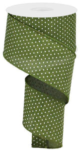 2.5"x10yd Raised Swiss Dots On Royal Burlap, Moss Green/White ***ARRIVING SPRING 2023***