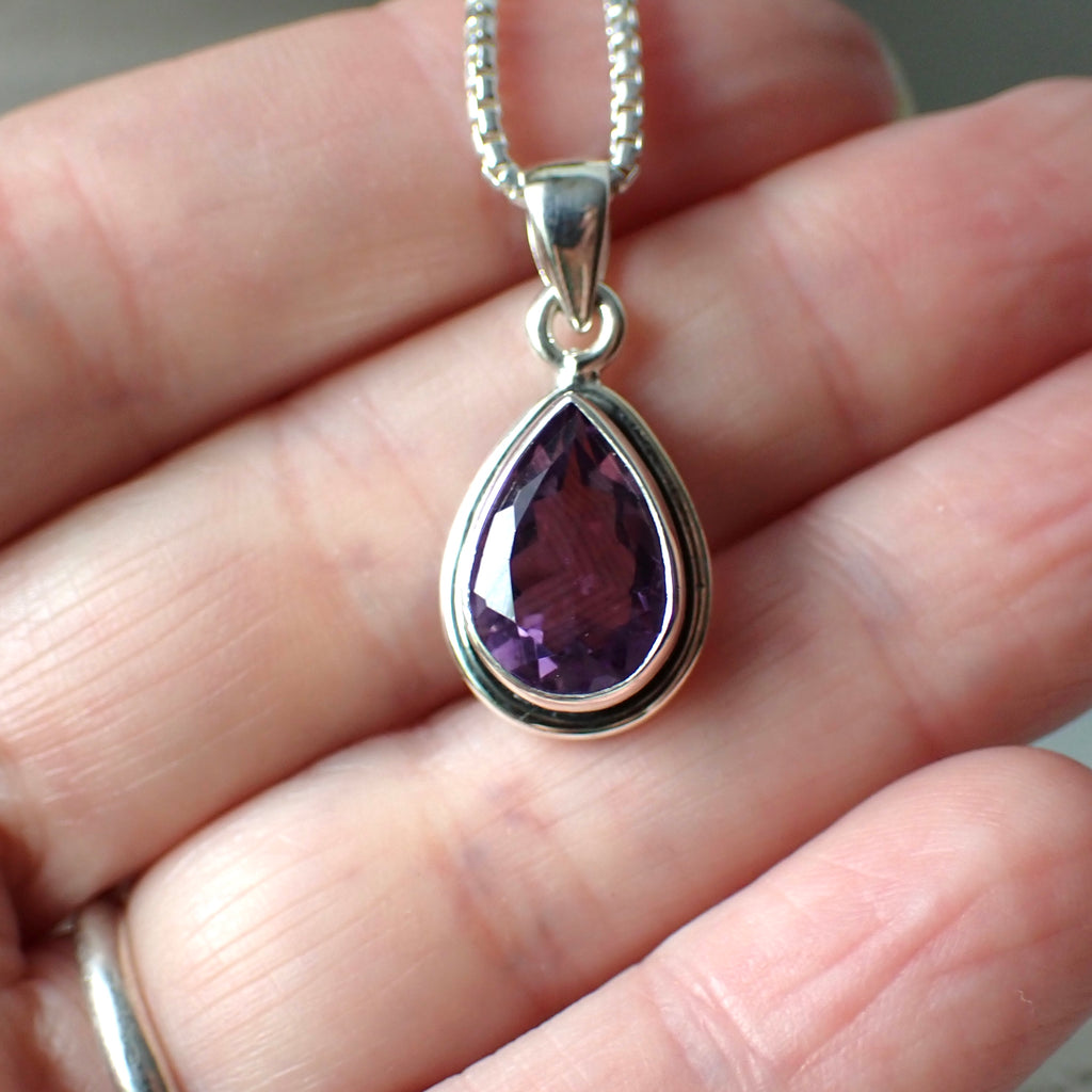 sterling silver amethyst faceted stone crystal necklace