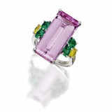 Pink Topaz, Emerald and Yellow Diamond Ring