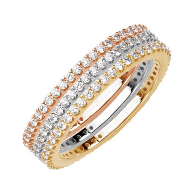 14 Karat Yellow, White and Rose Gold Stackable Diamond Bands