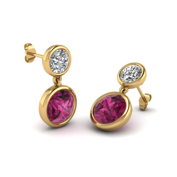 18 Karat Yellow Gold Pink Sapphire and Diamond Drop Earrings - Mrs ...