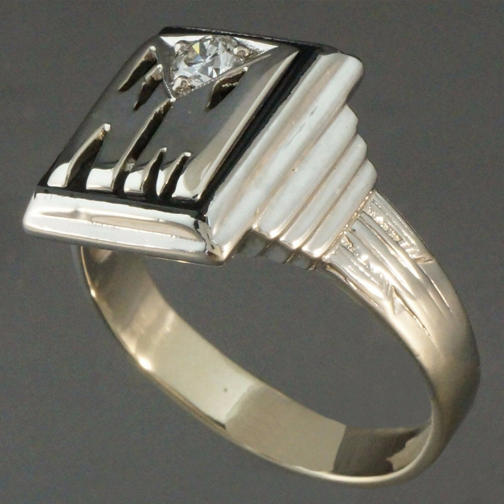 Art Deco Black Onyx Mens Ring 14k White Gold 35 Ct Old Euro Cut Olde Towne Jewelers