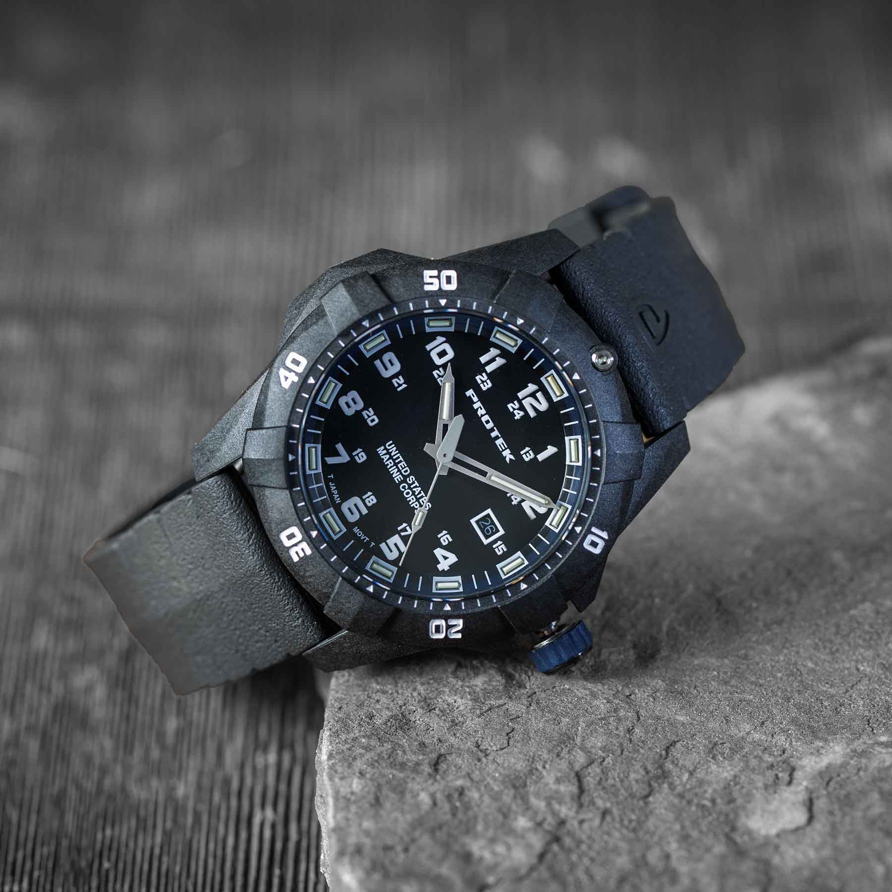 Image of ProTek USMC Carbon Composite Dive Watch, black with blue