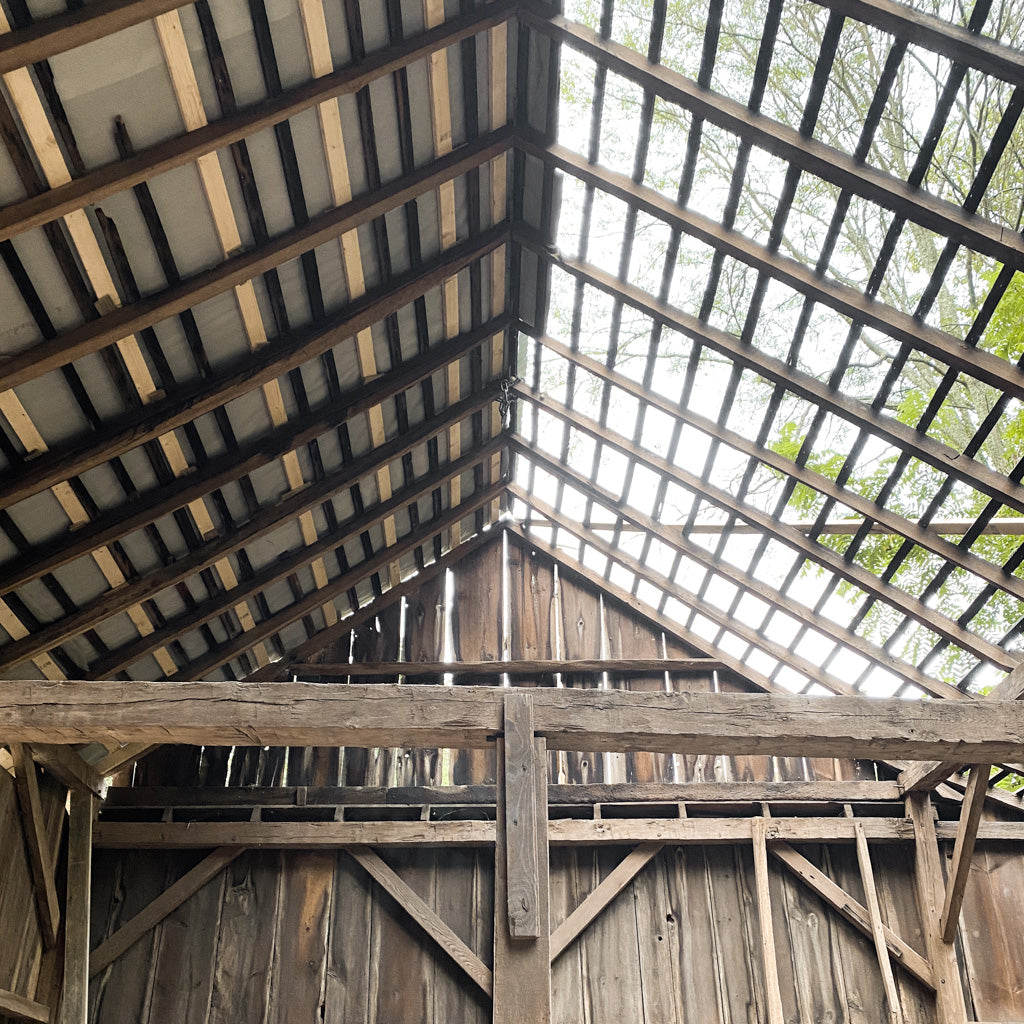 Interior view of wooden beams