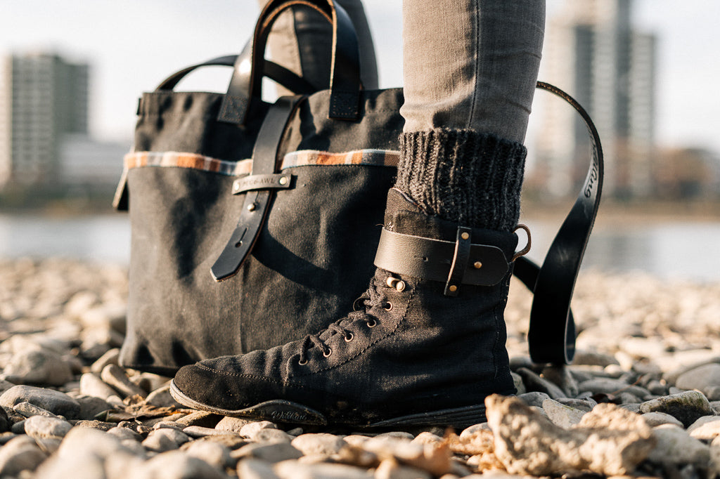 Waxed Canvas Bag and Barefoot Shoes