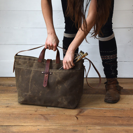 The Large Waxed Canvas Tote in Truffle | Peg and Awl